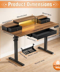 Gaming Stand Up Desk With Led Lights And Drawers Electric Lift Computer Table For Office Workstations Featuring Cable Management Rack, dimensions labeled.