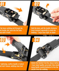Four Pack Heavy Duty Ratchet Straps Deliver Lockdown Tight Tie Downs For Secure Trailer Hauling 2100 Pound Breaking Strength With Tough As Nails Reinforced Black Webbing And Reliable S Hooks, shows step-by-step usage.