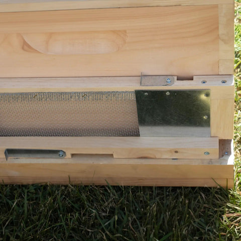 Stoney Acres Beehive Robbing Screen For Beekeeping, Easy To Install Hive Guard on 10 Frame Langstroth Hive installed outdoors