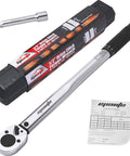 Half Inch Drive Click Torque Wrench Pro Grade With Ten To One Hundred Fifty Foot Pounds Range, Durable Cr V Steel Head and case set