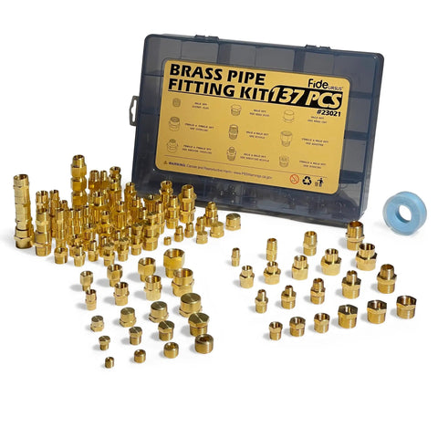 137 Piece Brass Pipe Fittings Assortment Kit For NPT Projects With Extension Adapters Reducers and Organization Tray