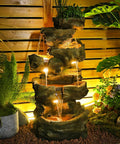 Outdoor Water Fountain With 5 Tiers Cascade Design Realistic Tree Trunk Style LED Lights for Garden Patio Home Decor