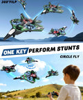 Kid using remote control for Kids RC Plane Drone For Boys And Girls, Remote Control Airplane with LED Lights and 360 Flip Stunts.