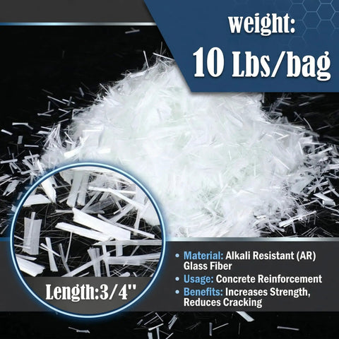 Ten Pound Fiberglass Reinforcement For Concrete And Mortar Mix, White Fibers For Seepage And Crack Resistance, 10 lb bag shown