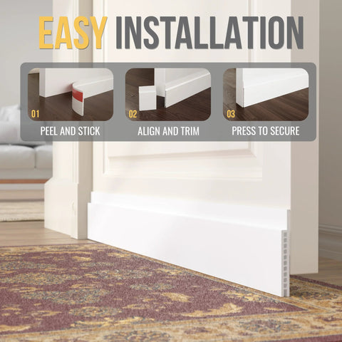 Door draft stopper, white, 3 in x 39 in, under-door seal for interior/exterior doors, installed