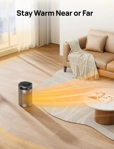Indoor Portable Ceramic Space Heater With Thermostat Remote 1-12 Hour Timer Eco Mode 1500W PTC Fast Heating in living room