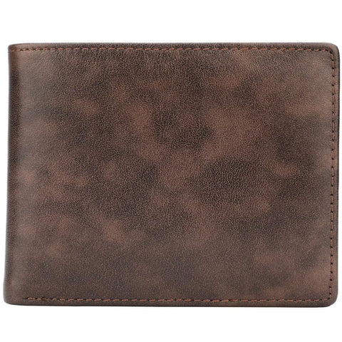 Men's Genuine Leather RFID Blocking Bifold Wallet With Two ID Windows Vegetable Tanned Cowhide Coffee Galaxy Finish Durable Yet Slim Everyday Carry Wallet For Bills And Cards, front view