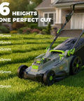Cordless 40V 17 Inch Lawn Mower With Dual 4Ah Batteries, Brushless 1200W Motor, 6 Level Height Adjustment, 50L Grass Bag, 40 Minute Runtime For Yards Up To 500 Square Meters, Easy Push Start, Quiet Power, Big Yard Companion shown on grass