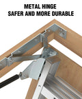 Heavy Duty Aluminum Attic Ladder Pull Down Loft Stairs For Easy Attic Access Door Manual Lift Foldable Ceiling Steps Fits 7 Ft 8 In To 10 Ft 3 In Ceilings 22.5 In By 54 In Opening 375 Lbs Capacity, metal hinge detail
