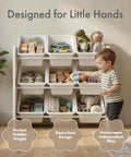 Toddler with Three Tier Toy Storage Organizer With Nine Removable Bins For Kid Friendly Playroom No Mess Easy Cleanup