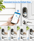 Trade In Your Heavy Keys For This Ultra Fast Fingerprint Smart Lock With Two Lever Handles In Clean Satin Nickel Finish Delivers Eight Way Keyless Entry And Smooth Remote App Control For Easy Home Living with smartphone and keypad access