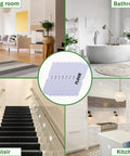 Eight Piece Rug Corner Grippers Set With Double Sided Rug Tape shown in living room, bathroom, stair, kitchen settings