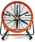 Heavy Duty Industrial Floor Fan With Multi Angle Tilt Stand And Reinforced Steel Frame, front view showcasing large blades.
