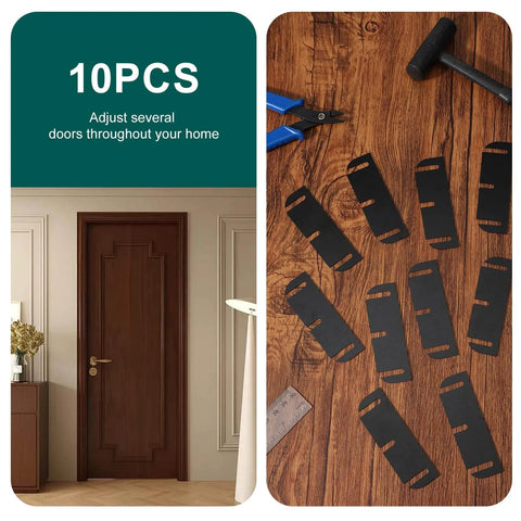 Door Hinge Shims Repair Kit, 10 Pcs 3.5 Inch Hinge Spacers for alignment, sag fix, gap elimination, black PC material on table