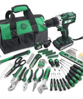 232 Piece Home Repair Tool Kit With Socket Wrench Set And Toolbox Storage Case featuring various tools including drill, pliers, hammer.