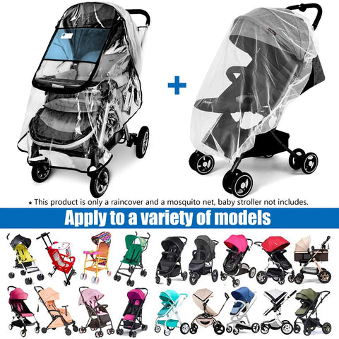 Must-Have All Weather Stroller Rain Cover And Baby Mosquito Net 2-Piece Set Universal Stroller Accessory Waterproof Windproof