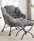 Cozy Lazy Chair With Ottoman For Chillin And Reading, Ultra Comfy Lounge Seat with gray corduroy cover in a living room setup