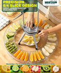 Commercial Lemon Wedger With Dual 4 And 8 Wedge Blades, 3 Second Fast Cut, slicing citrus fruits on a countertop