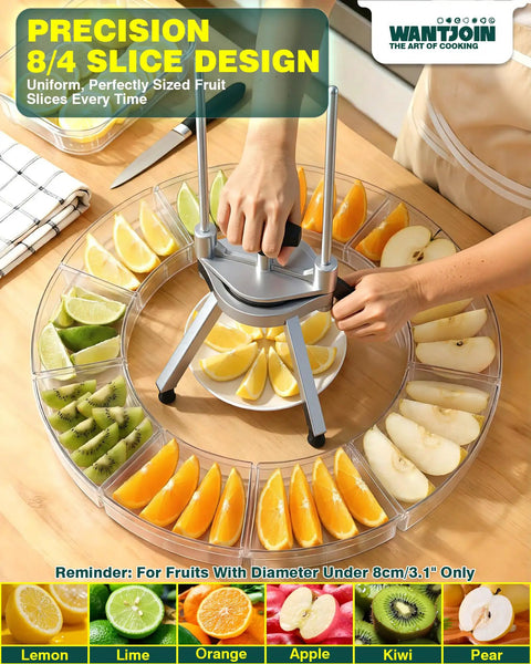 Commercial Lemon Wedger With Dual 4 And 8 Wedge Blades, 3 Second Fast Cut, slicing citrus fruits on a countertop