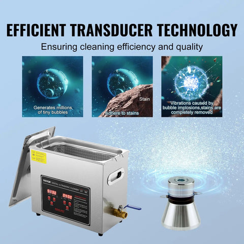 Heavy Duty 6L Ultrasonic Cleaner With Digital Timer And Heater showcases efficient transducer technology for effective cleaning.