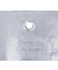Close-up of a reinforced eyelet on Heavy Duty Camping Tarp 8x10 Feet Weatherproof Shelter For Outdoors, Thick 4 Mil Tear Resistant