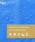 Blue Waterproof Tarp 12x16 Feet Polyethylene Cover 5 Mil Lightweight Multi Purpose Outdoor Tarp Sheet 2 Pack With Heat Sealed Seams And Rustproof Grommets, detailed raindrop pattern showing its waterproof feature