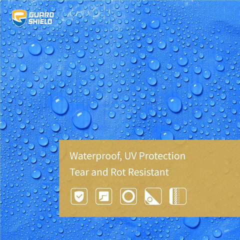 Blue Waterproof Tarp 12x16 Feet Polyethylene Cover 5 Mil Lightweight Multi Purpose Outdoor Tarp Sheet 2 Pack With Heat Sealed Seams And Rustproof Grommets, detailed raindrop pattern showing its waterproof feature