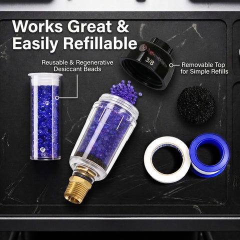 Desiccant Air Dryer System With Filter For Pneumatic Tools And HVLP Paint Guns Keeps Oil Water And Moisture Outta Your Lines display