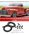 Beefed Up Heavy Duty Power Steering Hose Kit For Gear Box Or Rack And Pinion And Return To Reservoir AN6 Hydraulic Hoses With Aluminum Fittings High Flow Design LS Swap Compatible With LS1 And LS3 Replace 551082 displayed next to a vintage truck.