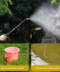 Person using Go-To Electric Garden Sprayer For Easy Watering And Dosing, 9.8Ft Hose, Adjustable Spray, Lightweight Plastic Wand