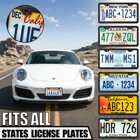 Slick Slim Black Aluminum License Plate Frame Set With Screws And Caps Universal Fit For Cars and Secure Plates