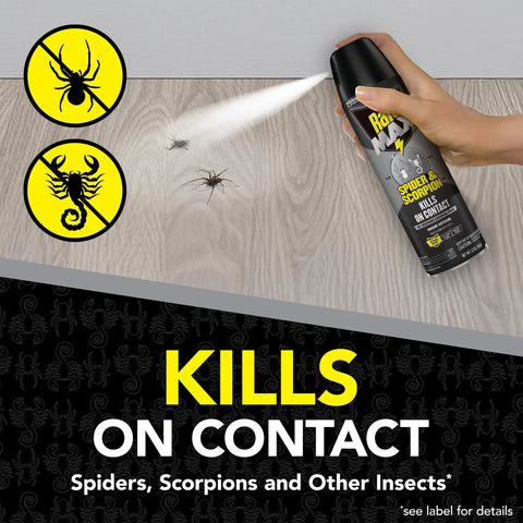 Spider And Scorpion Killer Spray For Indoor And Outdoor Use That Kills Spiders Scorpions Ants 12 oz showing spray action on insects