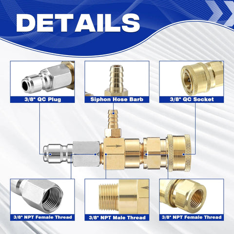Diagram of Downstream Injector For Pressure Washer With 3/8 Inch Quick Connect And 10 Ft Siphon Hose Fixed Chemical Injector Kit components
