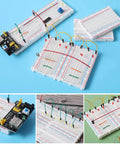 Ultimate Solderless Breadboard Kit Set with 2 400 Point Boards and 2 830 Point Boards for fast prototyping displayed on blue background