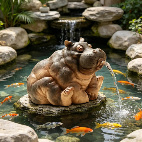 Water Spitter Statue For Pools And Ponds Outdoor Resin Fountain Sculpture With Realistic Water Flow Garden Decor hippo in pond