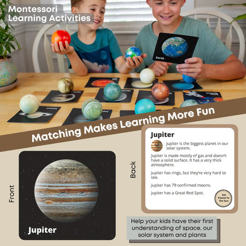 Special Edition Solar System Stress Balls For Kids Ages 3 To 5 A Totally Kid Friendly Fidget Toy And Learning Kit That Doubles As A 3D Planet Model And Space Education Project For Hands On Exploration. kids matching planet balls and Jupiter flashcard