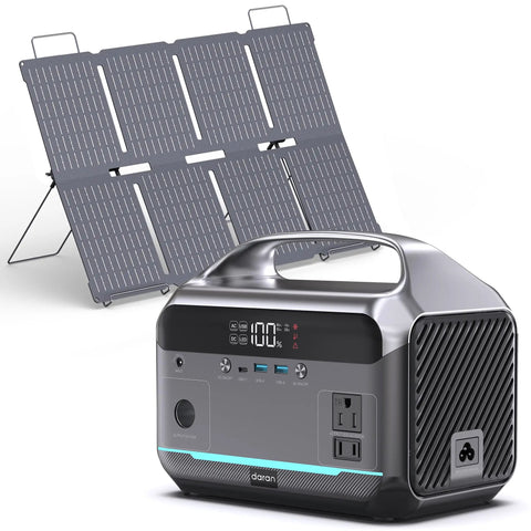 Front view of Solar Generator With 80W Panel And 288Wh LiFePO4 Battery, 600W Inverter, 110V AC Outlet And 1200W Surge, MPPT Fast Charge