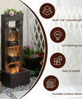 Four Tier Outdoor Water Fountain With LED Lights And Pump, 40.9 Inch Freestanding Cascading Waterfall For Garden Patio Porch Yard