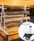 Heavy Duty Mobile Storage Rack For Lumber And Conduit Pipes, featuring a 5 tier design with logs and rolling wheels.
