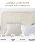 Close-up of cream upholstered headboard featuring luxurious boucle fabric on Snug Twin Bed Frame With Ultra Soft Cloud Boucle Fabric And Cream Upholstered Headboard Featuring Smooth Rounded Corners For A Lowkey Luxe Bedroom Setup That Definitely Checks Out.