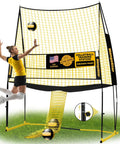Adjustable Volleyball Net System For Backyard Practice With Freely Height-Adjustable From 6.5 To 8 Feet in use with player