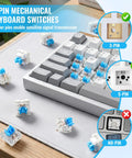Blue 3-Pin Mechanical Keyboard Switches 200 Pack With Dustproof Housing, Clicky Tactile Feel, 50 Million Click Life, Replacement Keys For Gaming Keyboards, Ideal For 3D Printing Projects And Fidget Builds, shown on keyboard