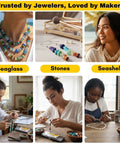 Women crafting jewelry with seashells, seaglass, and stones at home, showcasing 30-Piece 1mm Diamond Drill Bits Set With 1/8 Inch Shank For Dremel Rotary Tools.