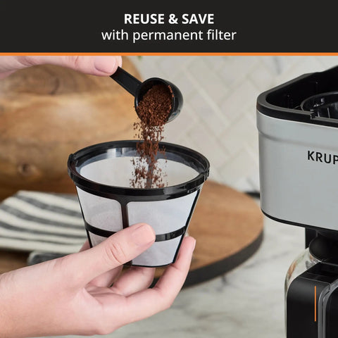 Compact Five Cup Coffee Maker With Stainless Steel Design And Pause And Brew Function Keep Warm Reusable Filter