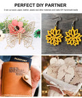Collage of craft items: wooden butterfly decor, yellow flower earrings, leather passport wallet, heart-shaped name tags.