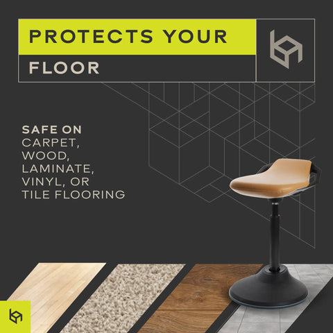 Standing Desk Chair For Tall Desks With Back Support And Handles To Improve Posture And Balance Boss Level Ergonomic Home Office Stool in Light Gray, shown on safe flooring graphic.