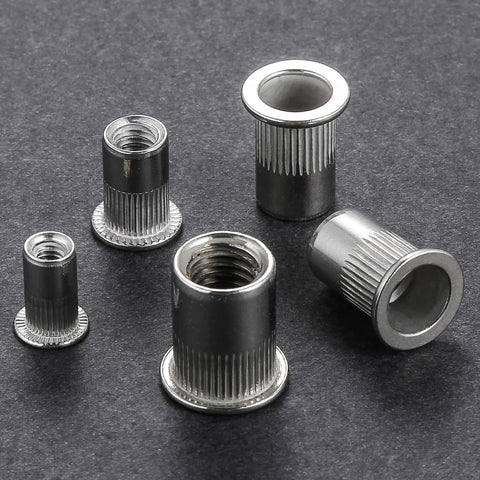 M6 Stainless Steel 304 Rivet Nuts Flat Head Rivnut Threaded Inserts Knurled Body, 200 Pcs, rust and corrosion resistant fasteners