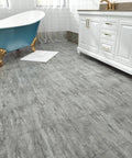 Grey Peel And Stick Floor Tiles 20 Pack, 12x12 Inch, Thick 1.5mm Wood Vinyl Flooring in elegant bathroom setting