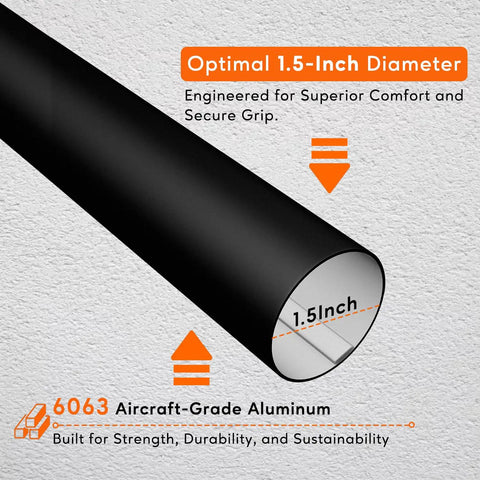 Close-up of 1.5-inch diameter black aluminum tube with smooth finish, part of Straight Up Heavy Duty 3 Ft Black Aluminum Stair Handrail.