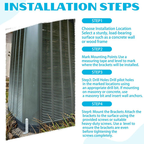 Installation steps guide for Four And A Quarter Inch Hurricane Condenser Brackets With Screws Four Pack All In One Kit